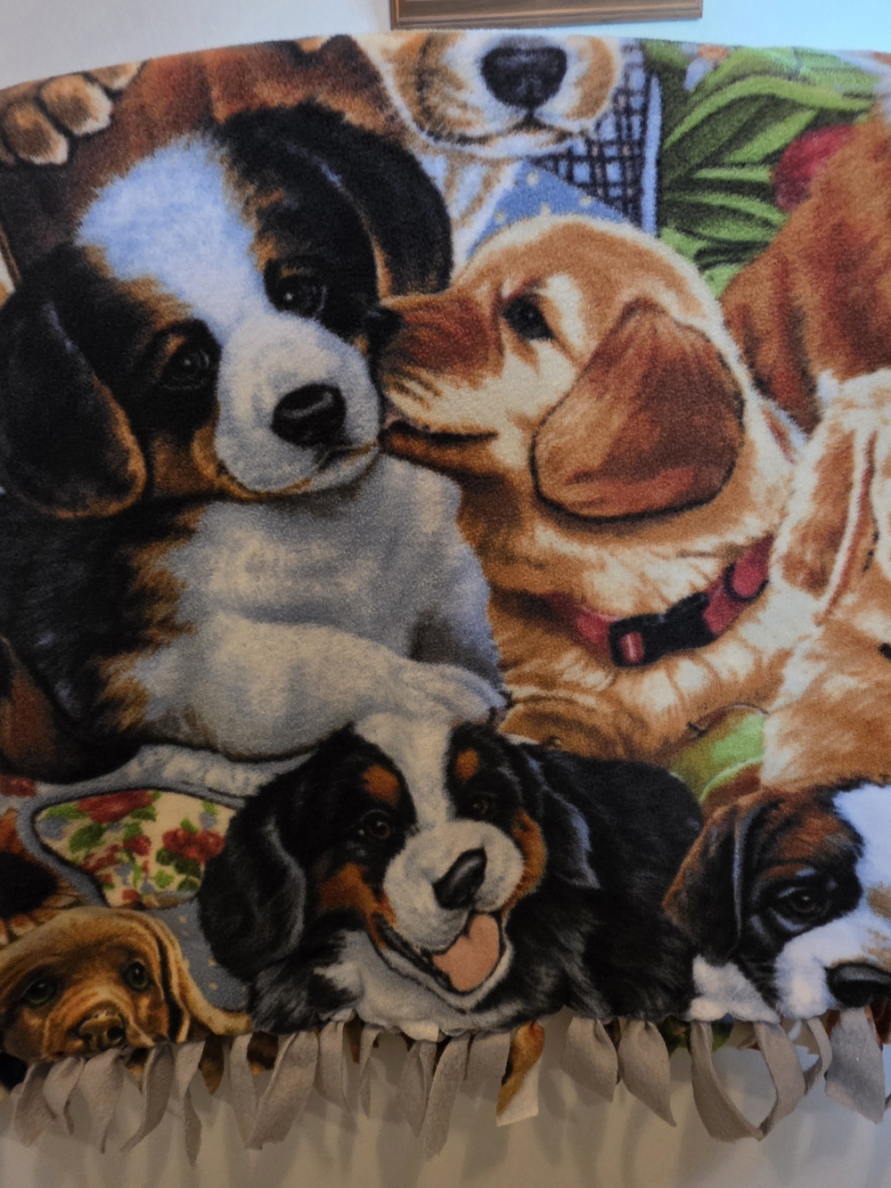 Puppy Dog Print Fleece Tie Blanket 55” x 46” Cozy Throw